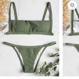 Zaful Ribbed Hook String Bikini Set